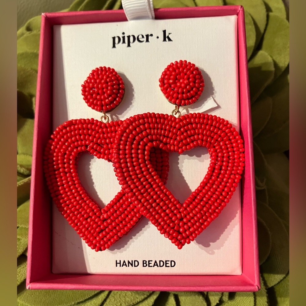 Piper-K Pink Beaded Heart Earrings